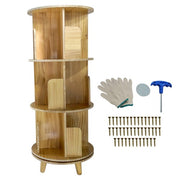 DURAFORCE 360 Display Floor Standing Pine Wood Bookcase 3 Tier Rotating Bookshelf Organize