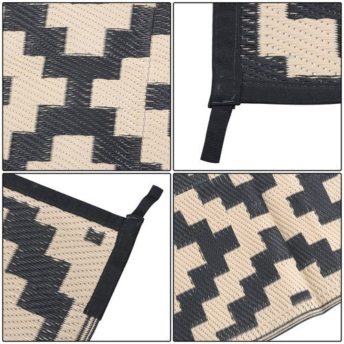 DURAFORCE Waterproof Outdoor Plastic Straw Rug For Camping 6x9FT Black Beige Carpet
