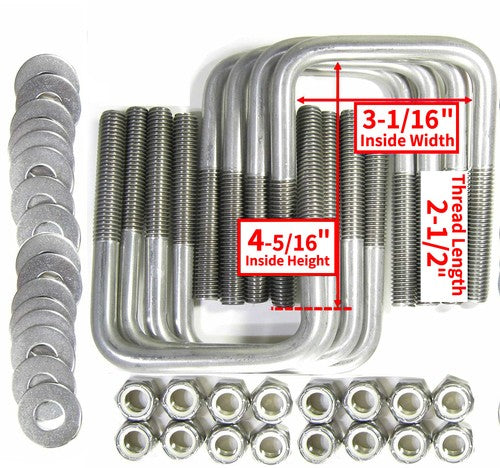 DURAFORCE 8PCS Boat Trailer Steel Dacromet U-Bolt Square 1/2" Dia x 3 1/16" x 4 5/16"