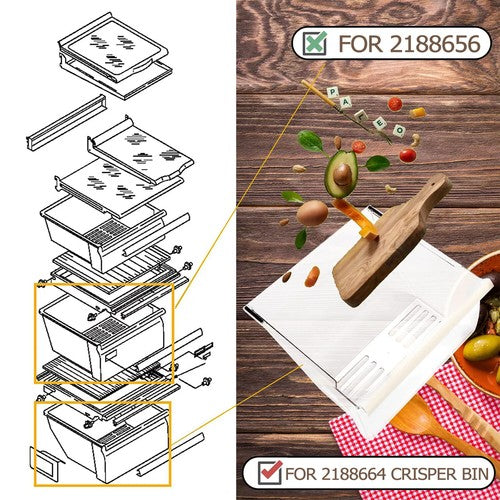 DURAFORCE Clear Crisper Pan Bottom Drawer For Whirlpool Refrigerator WP2188664 2188664