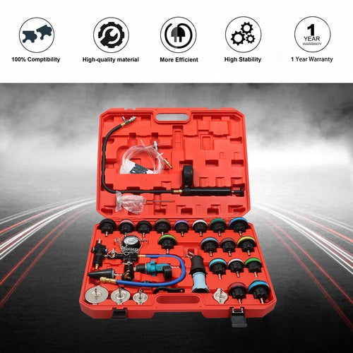 DURAFORCE 33pcs Universal Radiator Pressure Tester & Vacuum Cooling System Tool Refill Kit