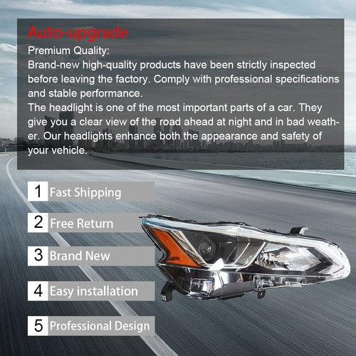 DURAFORCE For Nissan Altima 2019-2020 LH+RH Headlight Headlamps Clear Lens Halogen Chrome
