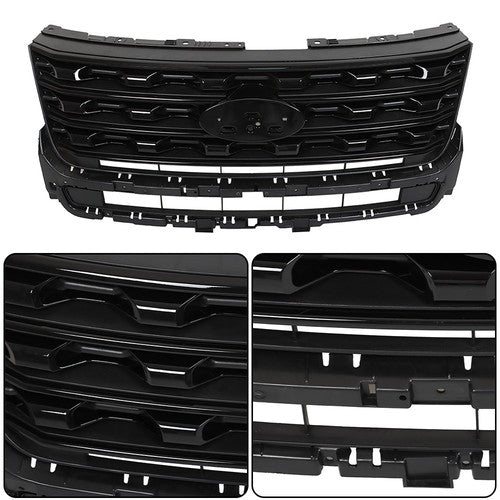 DURAFORCE Front Bumper Grille Glossy Black For Ford Explorer 2016-2017 FO1200578