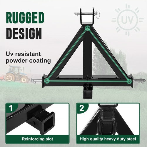 DURAFORCE Heavy Duty 3 Point 2" Receiver Trailer Hitch Category 1 Tractor Tow Drawbar Pull