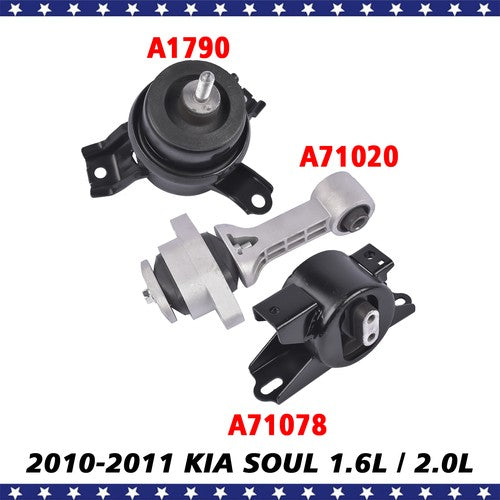 DURAFORCE Engine Trans w/o Bracket & Torque Strut Mount 3PCS for Kia Soul 1.6L 2.0L 10-11