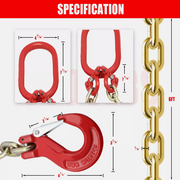 DURAFORCE 2PCS 5/16"x6' G80 Chain Lifting Sling 2 Legs 3T 6600lbs Capacity Grab Hooks