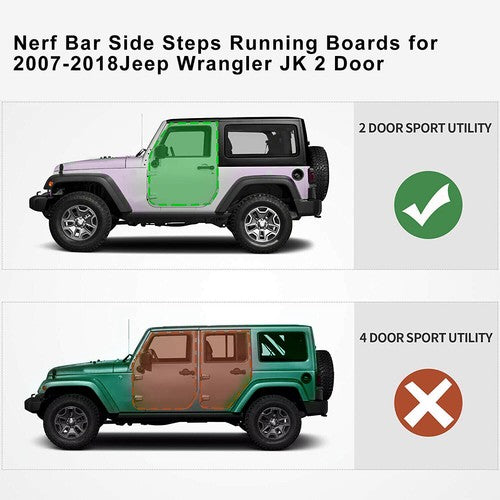 Nerf Bars Side Steps Armor Running Boards for 07-18 Jeep Wrangler JK 2 Door