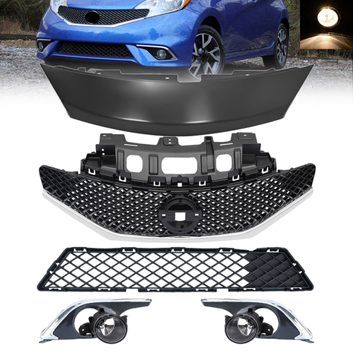 DURAFORCE Front Grille & Cover & Fog Light Covers w/Bulbs For 2015-16 Nissan Versa Note SR