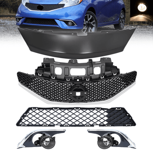 DURAFORCE Front Grille & Cover & Fog Light Covers w/Bulbs For 2015-16 Nissan Versa Note SR