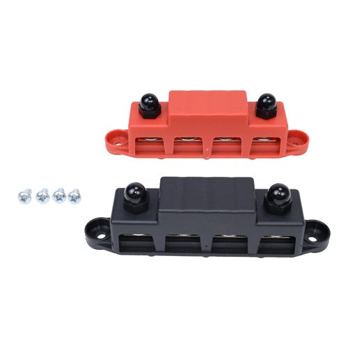 DURAFORCE 3/8" / 250A 4 Stud Busbar Bus Bar Power Distribution Terminal Block Red&Black