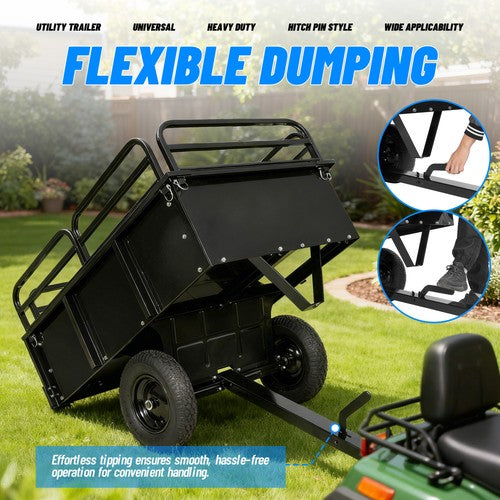 Heavy Duty Dump Cart for UTV ATV Garden Utility Trailer Yard Lawn Mower 750lb