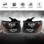 DURAFORCE Headlights Headlamps Black Housing Pair For 07-14 Chevy Silverado 1500-3500 New