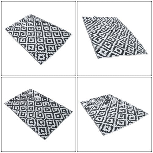 DURAFORCE Waterproof Outdoor Carpet Black & White 4x6FT Plastic Straw Rug For Camping