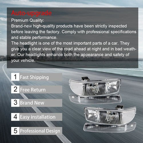 DURAFORCE For GMC Sierra 1500 99-07 & Yukon 00-06 L+R Headlight Replacement Halogen Black