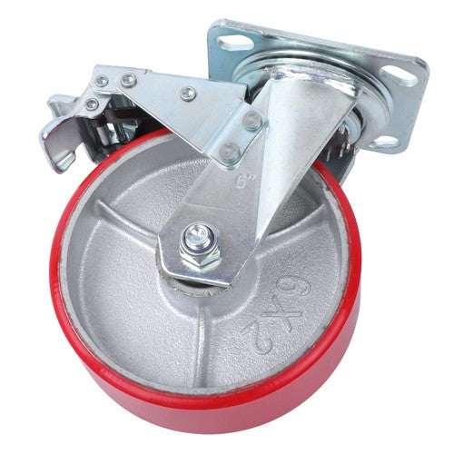 DURAFORCE 1 x 6' Heavy Duty Metal CASTERS Construction Red With Brakes