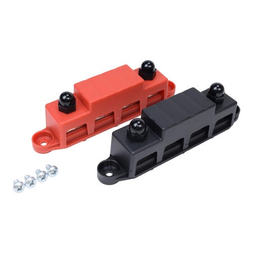 DURAFORCE 3/8" / 250A 4 Stud Busbar Bus Bar Power Distribution Terminal Block Red&Black
