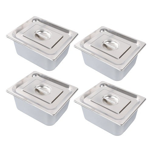 DURAFORCE Restaurant Steam Table Pans 4 Pack 1/2 Size 6 Inch Deep Thickened with Lid