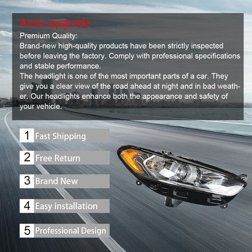 DURAFORCE For Ford Fusion 2013 2014 2015 2016 Headlight Headlamps Clear Halogen Passenger