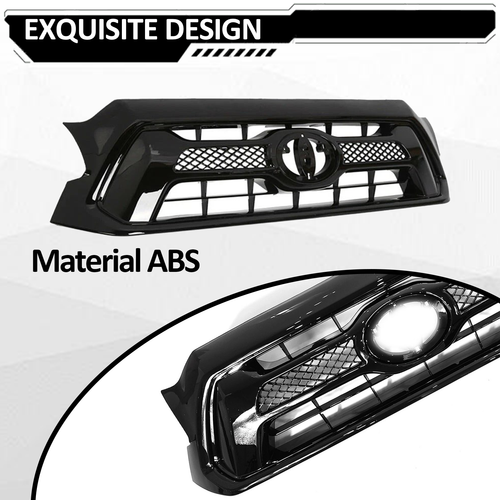 DURAFORCE For 2012 2013 2014 2015 Toyota Tacoma Front Bumper Gloss Black Grille Grill