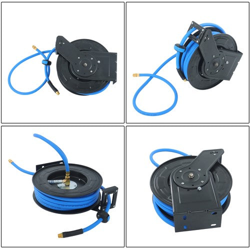 DURAFORCE 1/2" x 50' Max 300PSI Premium Rubber Hose, Heavy Duty Steel Air Hose Reel
