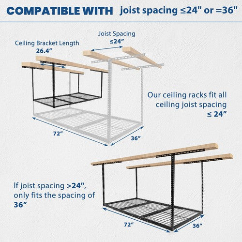 DURAFORCE New 3x6 Adjustable Ceiling Overhead Garage Storage Rack Safe Stable Shelf