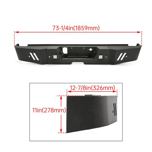 Black Steel Rear Bumper with LED Lights for 2015-2019 GMC Sierra 2500HD 3500HD