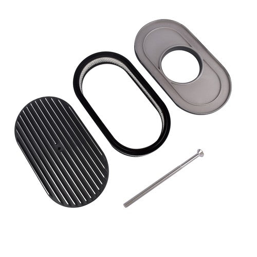 DURAFORCE 15" Oval Full Finned Black Aluminum Air Cleaner Filter For SBC BBC Chevy 350 305