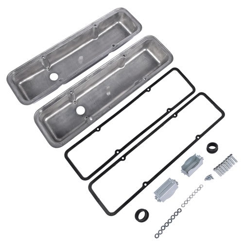 DURAFORCE Retro Finned Polished Aluminum Short Valve Covers Fits 1958-86 SBC Chevy 350 400