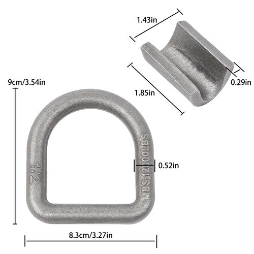 DURAFORCE 1/2 Inch Heavy Duty Weld-On Forged D Ring Fracture Strength 12,000lbs (12 Pack)