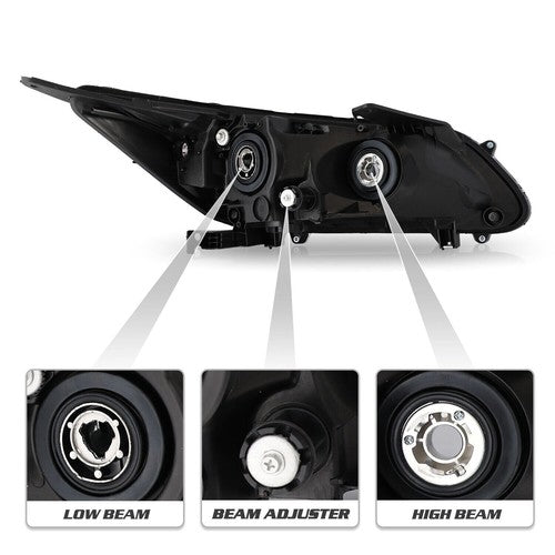 DURAFORCE Projector Headlights Halogen Headlamps Set for 2013-2015 for Honda Accord Sedan