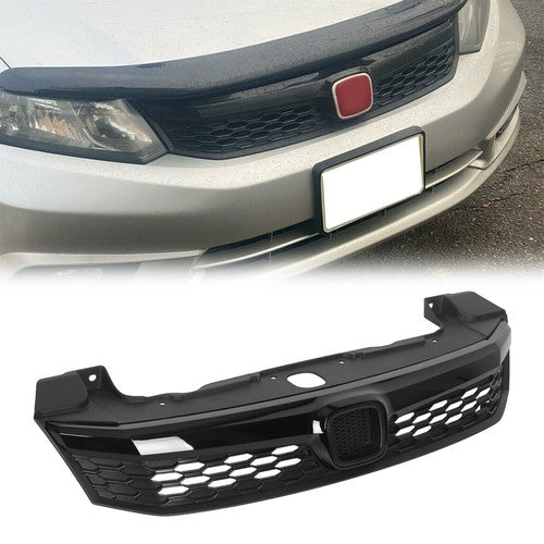 DURAFORCE Front Upper Grille Honeycomb Painted Black for Honda Civic 4DR Sedan 2012
