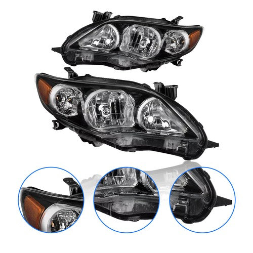 For 2011 2012 2013 Toyota Corolla Headlights Headlamp Pair Black Housing  LE XLE