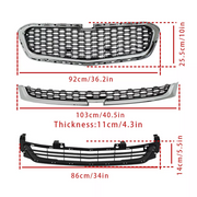 DURAFORCE Front Upper Center Lower Grille Chrome Set for Chevrolet Malibu 2014-2016