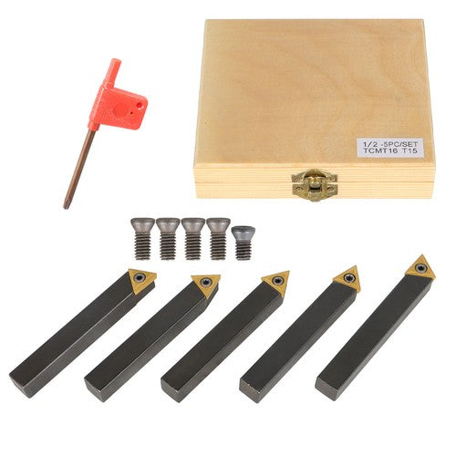 DURAFORCE 5-piece 1/2 " New lathe indexable carbide insert + turning tool bit holder kit