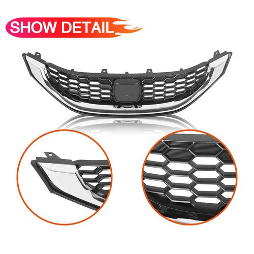 FIT 2013-2015 Honda Civic Sedan Front Bumper Upper Grille Grill W/Chrome Trim