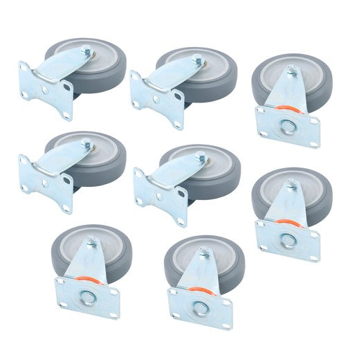 DURAFORCE 4Pcs Swivel Rubber Caster + 4 fixed wheels Total 8Pcs 5-Inch Grey Casters