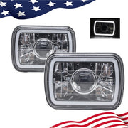 DURAFORCE 7" 7X6 LED White CCFL Halo Diamond Cut Gray Lens Projector Headlights