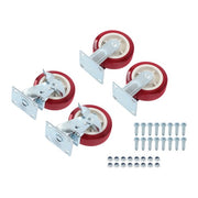 DURAFORCE Set of 4 Heavy Duty Casters - 6 inch x 2 inch Red Polyurethane Tread