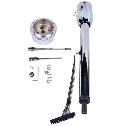 DURAFORCE 28" Chrome Tilt Manual Style Steering Column with Wheel Adapter No Key Hot Rod