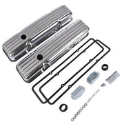 DURAFORCE Retro Finned Polished Aluminum Short Valve Covers Fits 1958-86 SBC Chevy 350 400