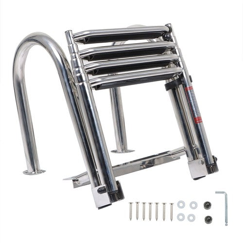 DURAFORCE New Stainless Steel Telescoping Boat Ladder 4 Step Foldable Hand armrest