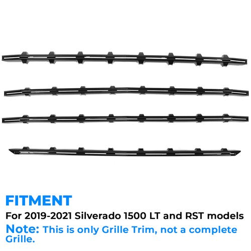 Black Grille Insert Trim Grill Overlay for 2019-2021 Chevy Silverado 1500 LT RST