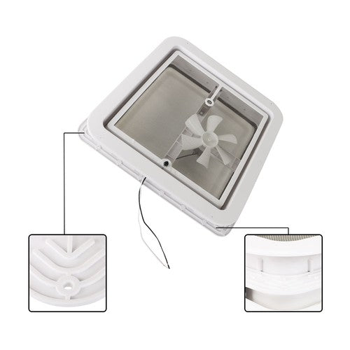 DURAFORCE For Camper Trailer Universal White 14" × 14" RV Roof Vent Fan Kit 12V 6" Blades