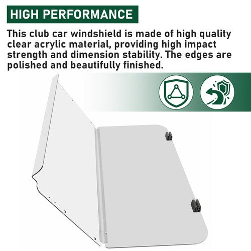 DURAFORCE Folding Clear Windshield For Club Car DS 1982-2000.5 1989 Golf Cart