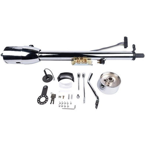 DURAFORCE 30" Chrome Tilt Auto Steering Column w/ 9 Hole Wheel Adapter Key Stainless Steel