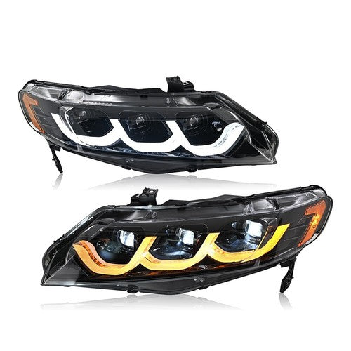 Full LED Headlights For Honda Civic 2006-2011 Sequential Headlamp Assembly Pair