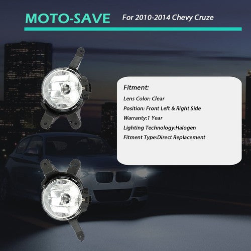 DURAFORCE Halogen Fog Lights w/Wiring+Switch+Bezles For 2010-2014 Chevy Cruze LH+RH Side
