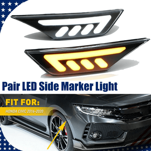 DURAFORCE Black LED Front Bumper Side Marker Light Turn Signal For 2016-2021 Honda Civic