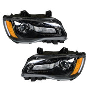 DURAFORCE Pair Headlights Headlamps Halogen Black Clear Lens For Chrysler 300 2011-2014