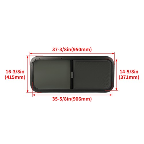 DURAFORCE RV Window 36" Width x 15" Height Horizontal Slider For Cargo Trailer W/ Screen